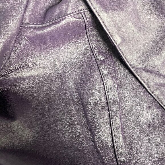NWD Newport News Purple Leather Coat 2 Button Collar Lined Pockets Plus Size 16W - Picture 8 of 16